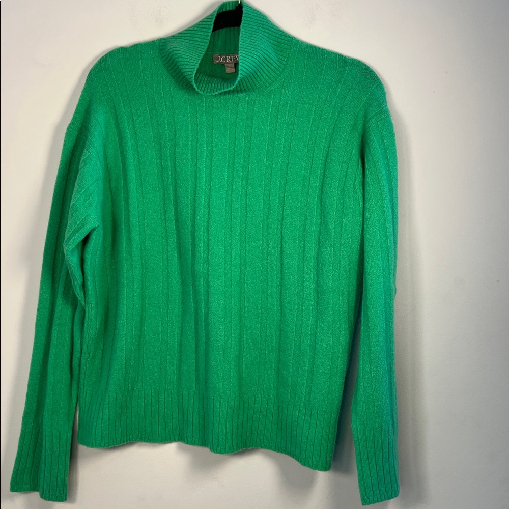 J. Crew Womens Green Soft Alpaca Wool Blend Ribbed Mock Neck Sweater Size Medium